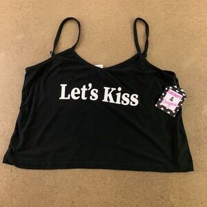 Grumpy & Gorgeous Juniors Size XL Black Let's Kiss Graphic Cropped Tank Top NWT
